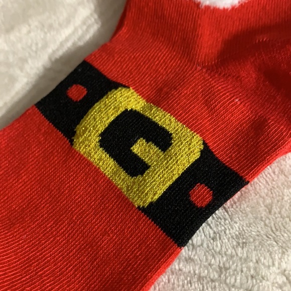 Santa Clause fluffy bearded Santa Christmas socks red stripe trim gold belt - Picture 5 of 11